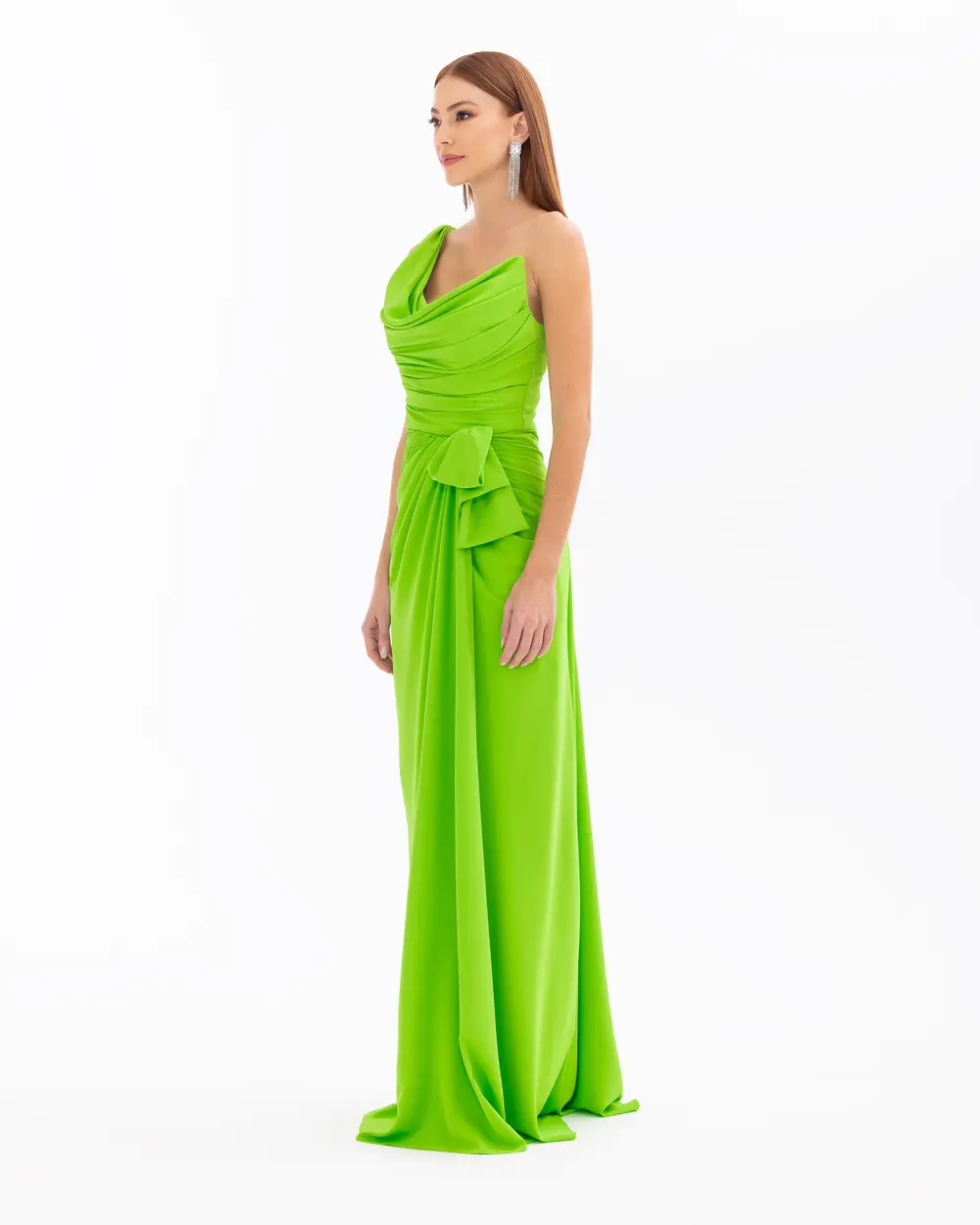 Degaje Collar Draped Satin Evening Dress