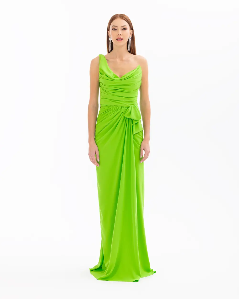 Degaje Collar Draped Satin Evening Dress