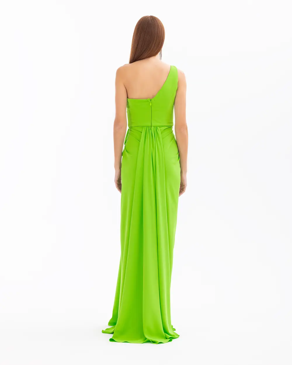 Degaje Collar Draped Satin Evening Dress