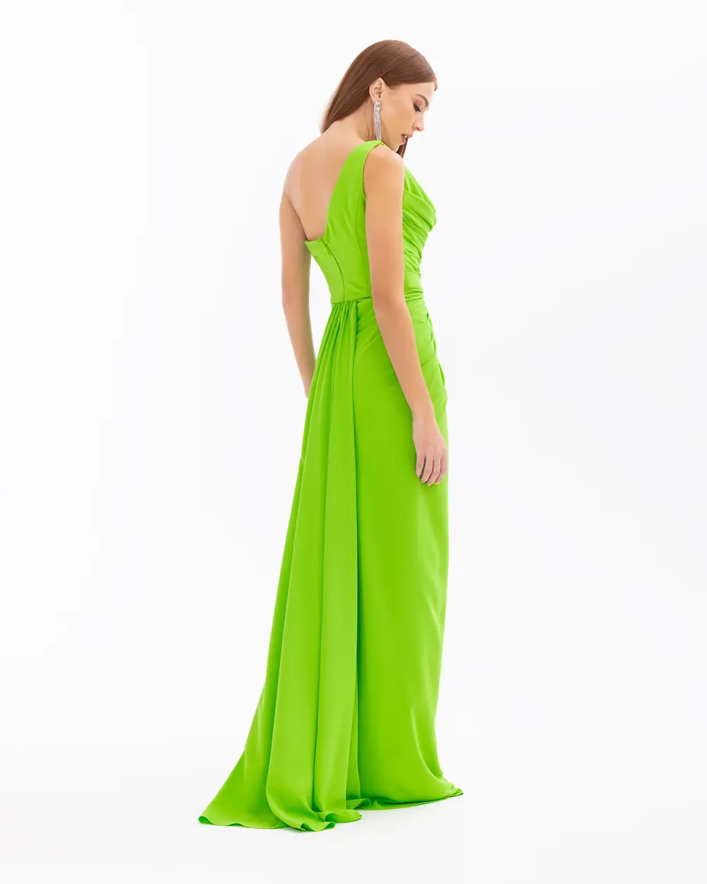 Degaje Collar Draped Satin Evening Dress