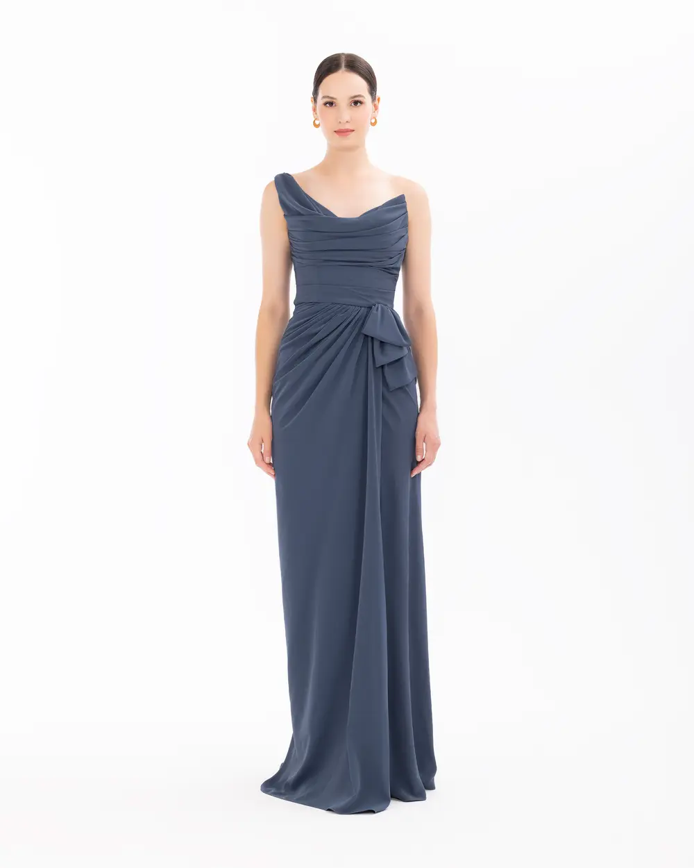 Degaje Collar Draped Satin Evening Dress