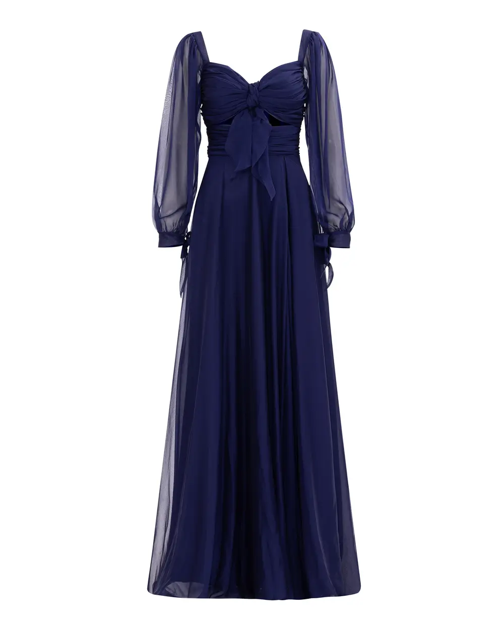 Window Detailed Chiffon Long Sleeve Evening Dress