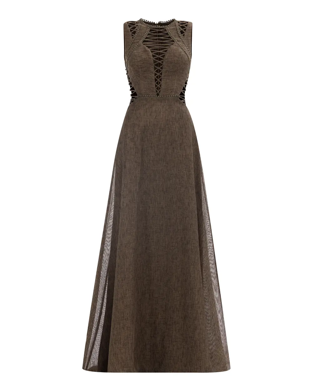 Halter Neck Sleeveless Linen Evening Dress