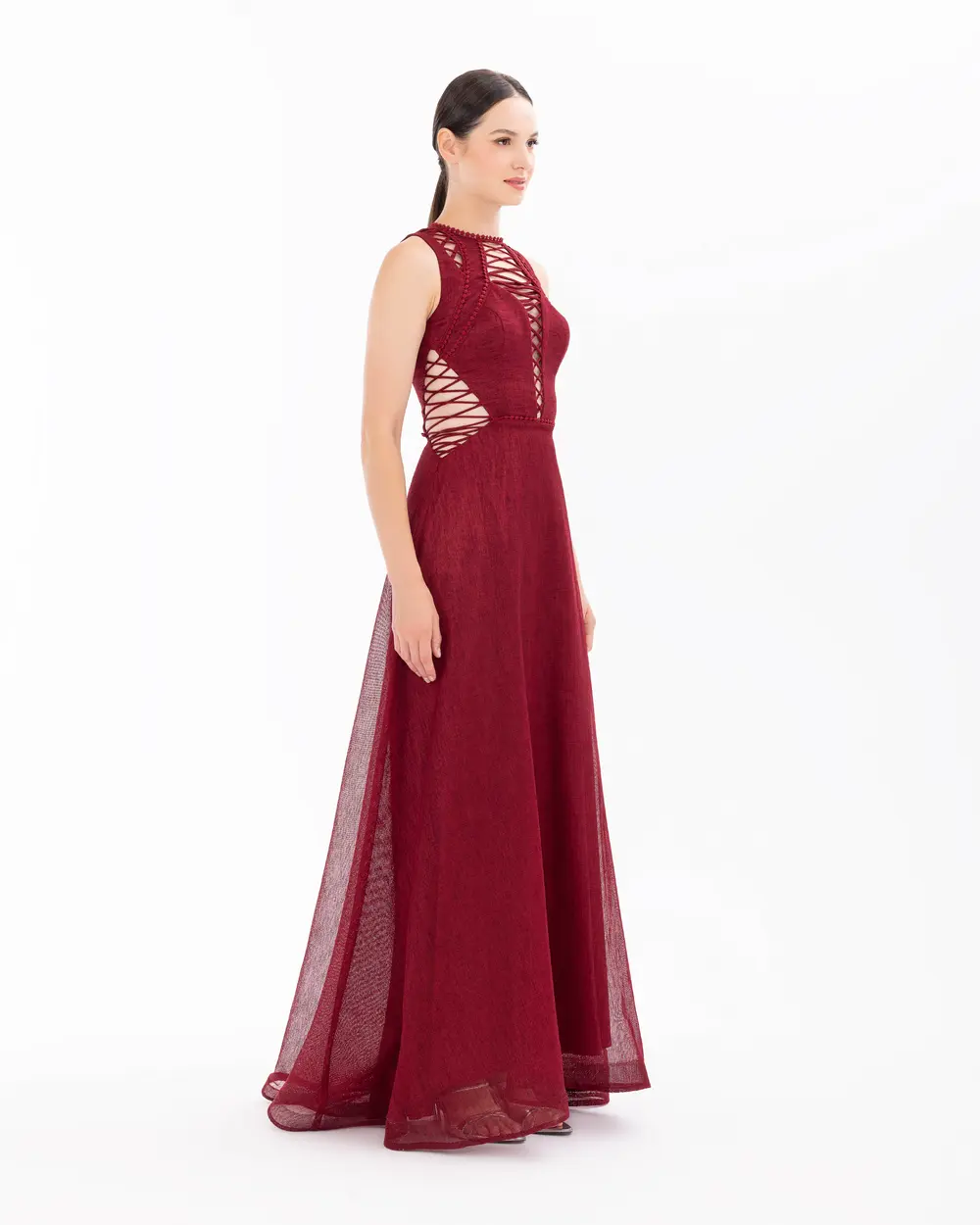 Halter Neck Sleeveless Linen Evening Dress