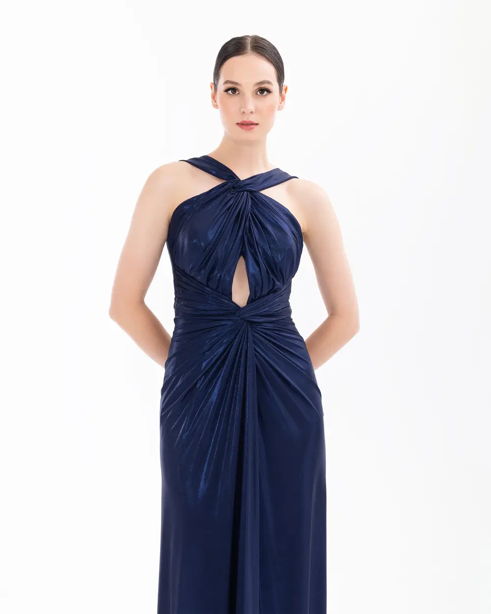 Draped Narrow Form Evening Dresses with Chest Decollete