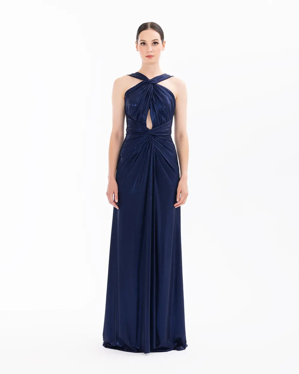 Draped Narrow Form Evening Dresses with Chest Decollete