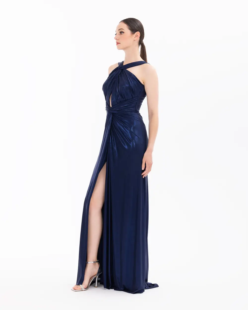 Draped Narrow Form Evening Dresses with Chest Decollete