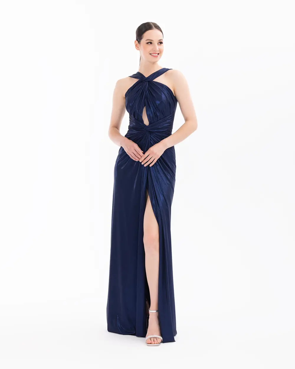 Draped Narrow Form Evening Dresses with Chest Decollete