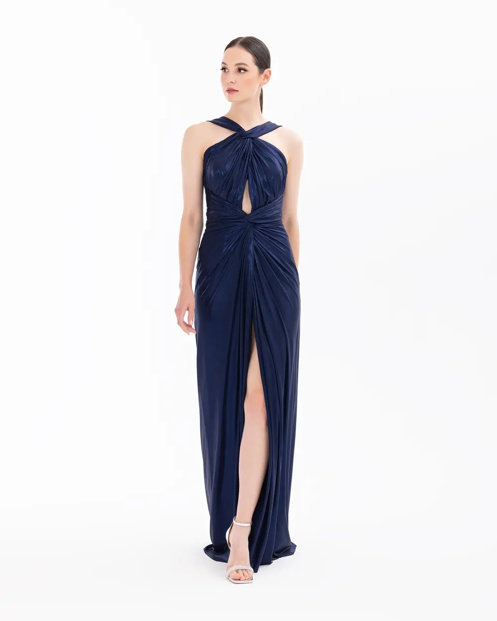 Draped Narrow Form Evening Dresses with Chest Decollete