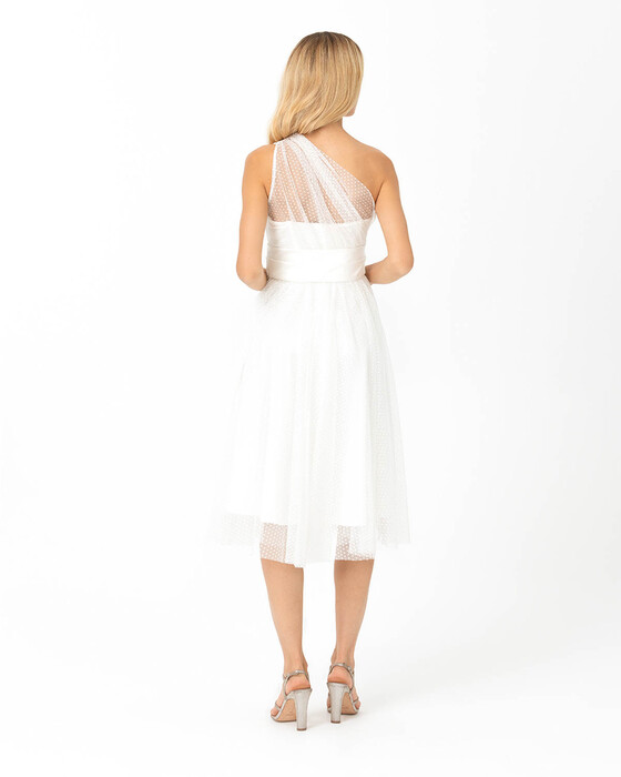 Open Shoulder Midi Length Tulle Evening Dress