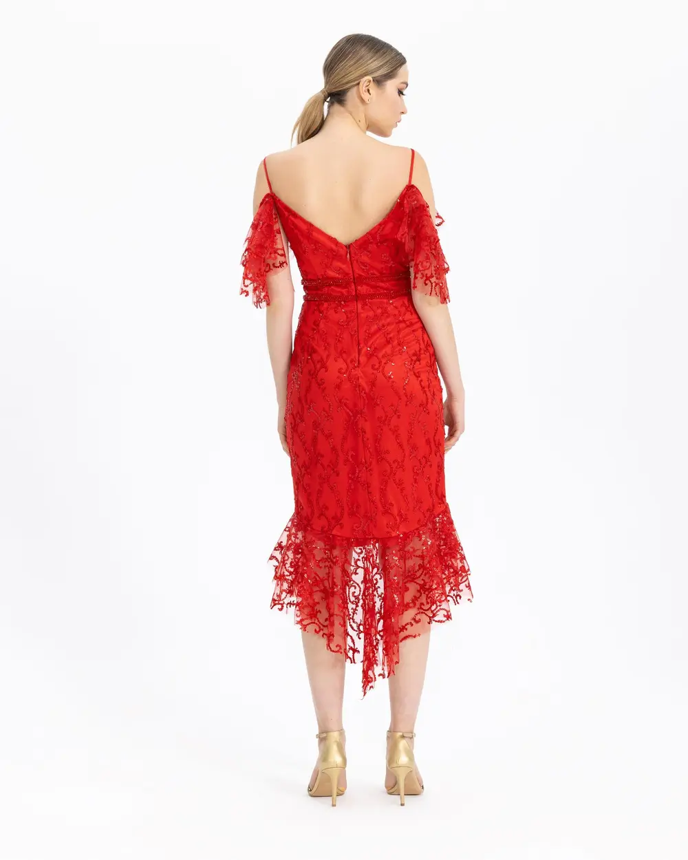EMBROIDERED MIDI LONG EVENING DRESS