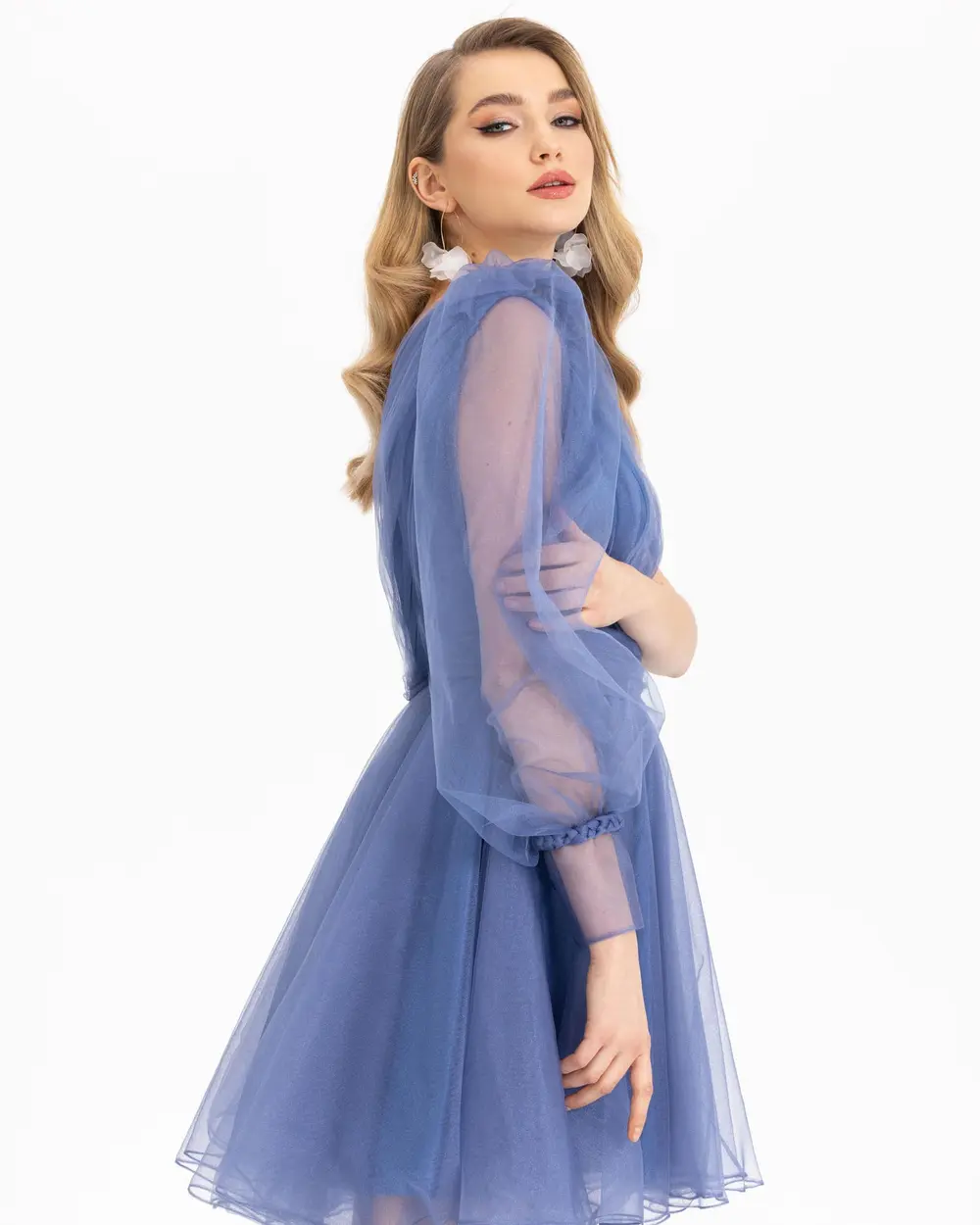  ONE SHOULDER TULLE MINI SIZE EVENING DRESS