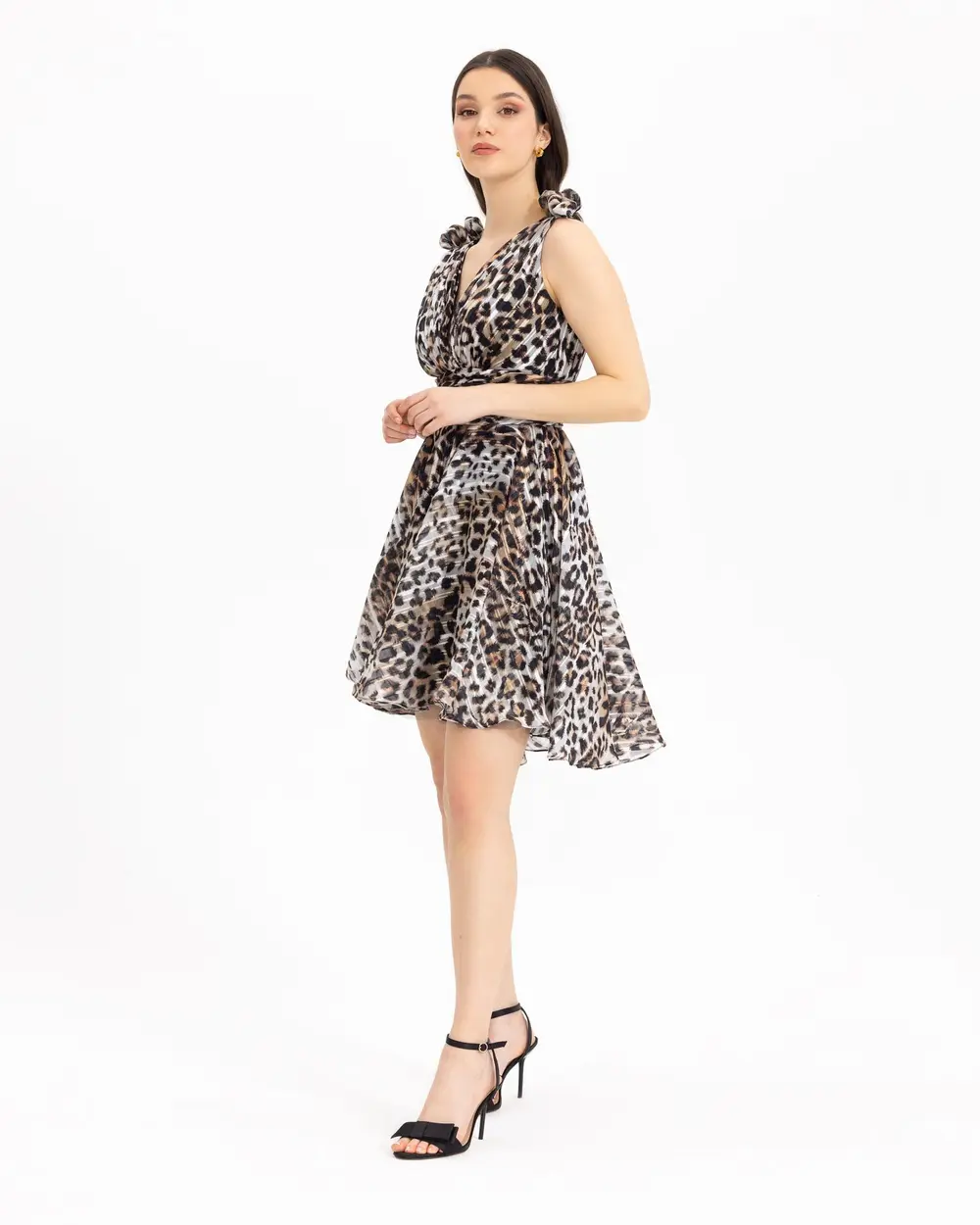 Leopard Patterned Short Length Evening Dress