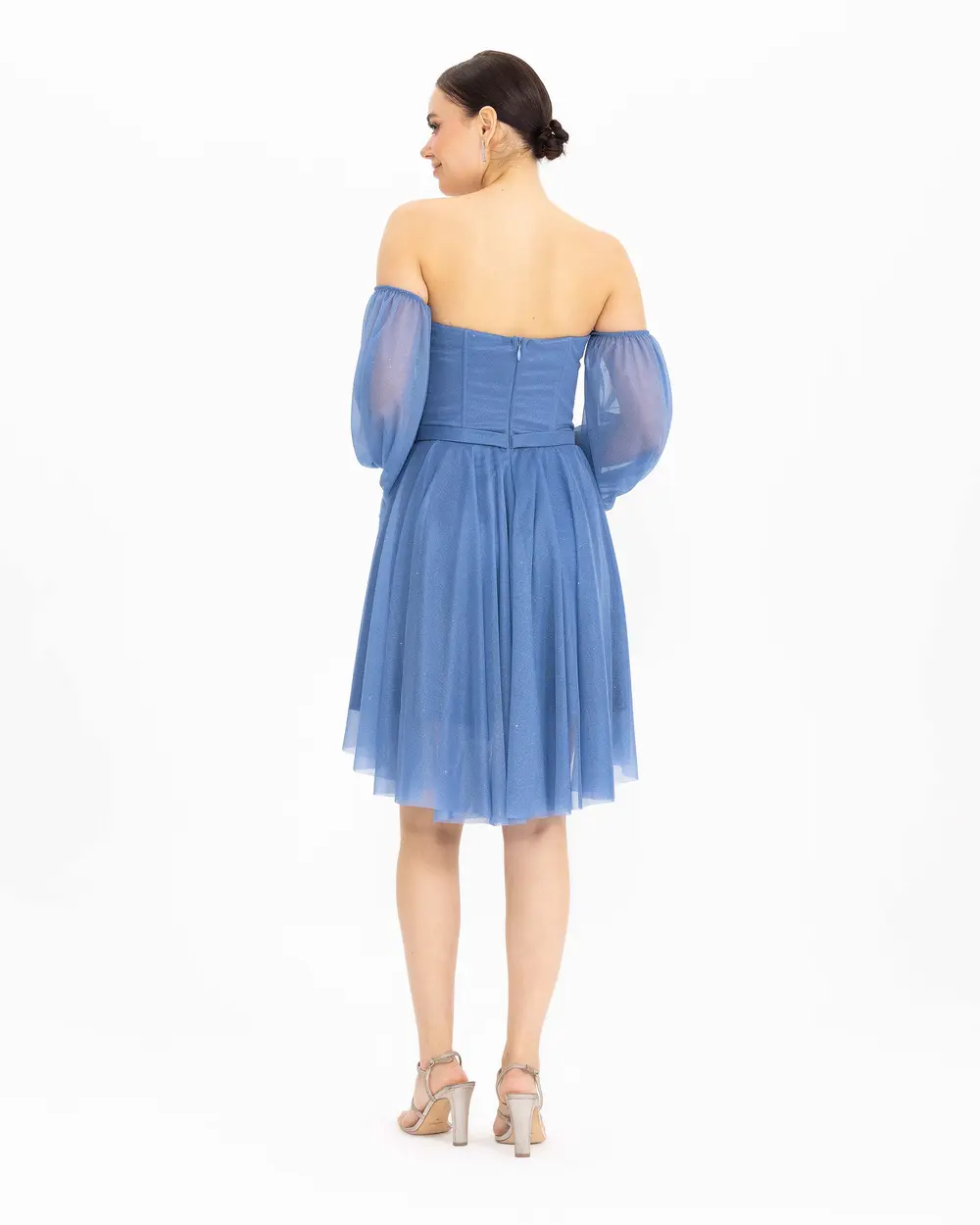 BELTED TULLE EVENING DRESS