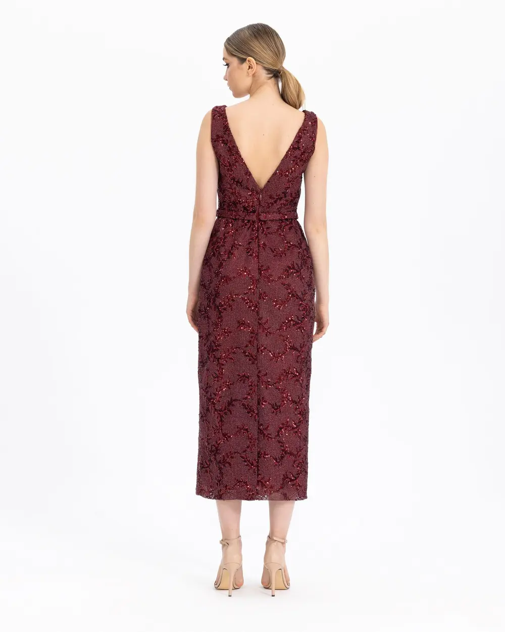 SEQUINE DETAILED PATTERNED MIDI LONG EVENING DRESS
