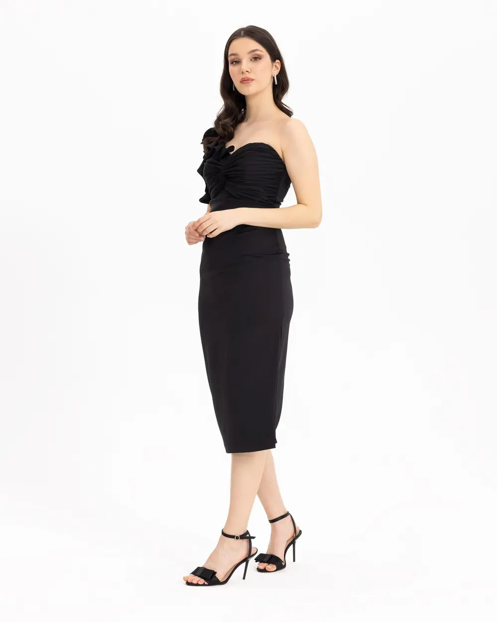 Satin Look One Shoulder Evening Dress