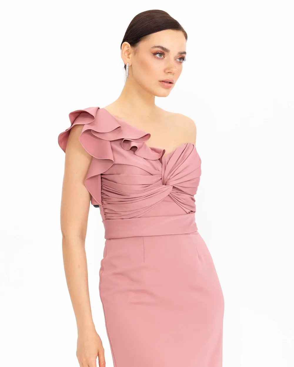 Satin Look One Shoulder Evening Dress