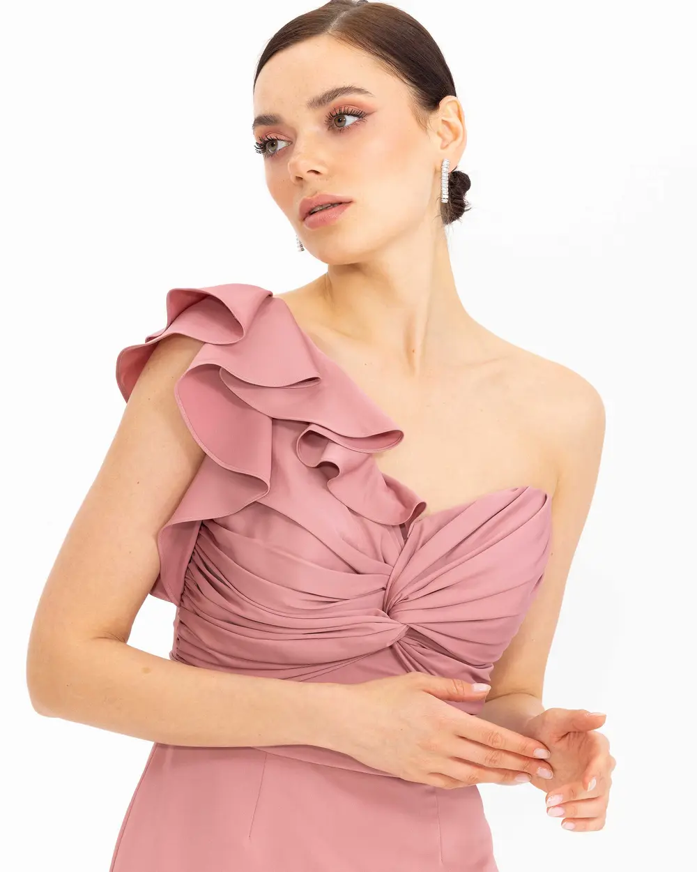 Satin Look One Shoulder Evening Dress