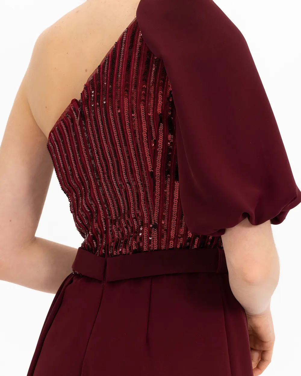 Sequin Detailed One Shoulder Evening Dress Jumpsuit