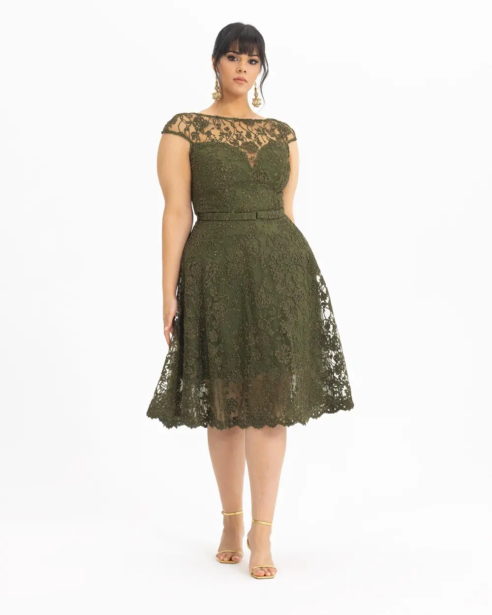  PLUS SIZE BELTED EMBROIDERED SHORT EVENING DRESS