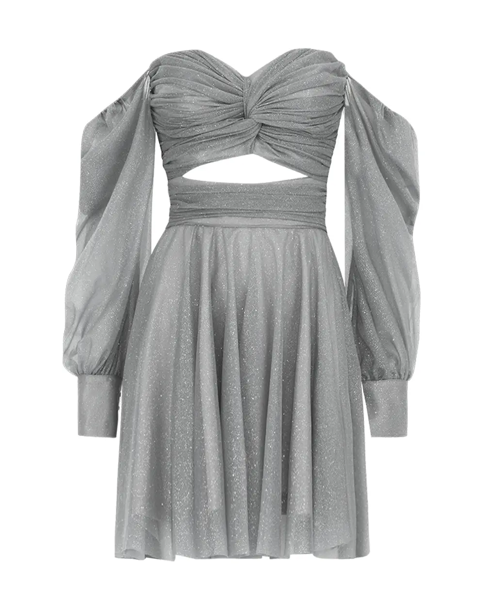 Heart Collar Window Detailed Tulle Evening Dress
