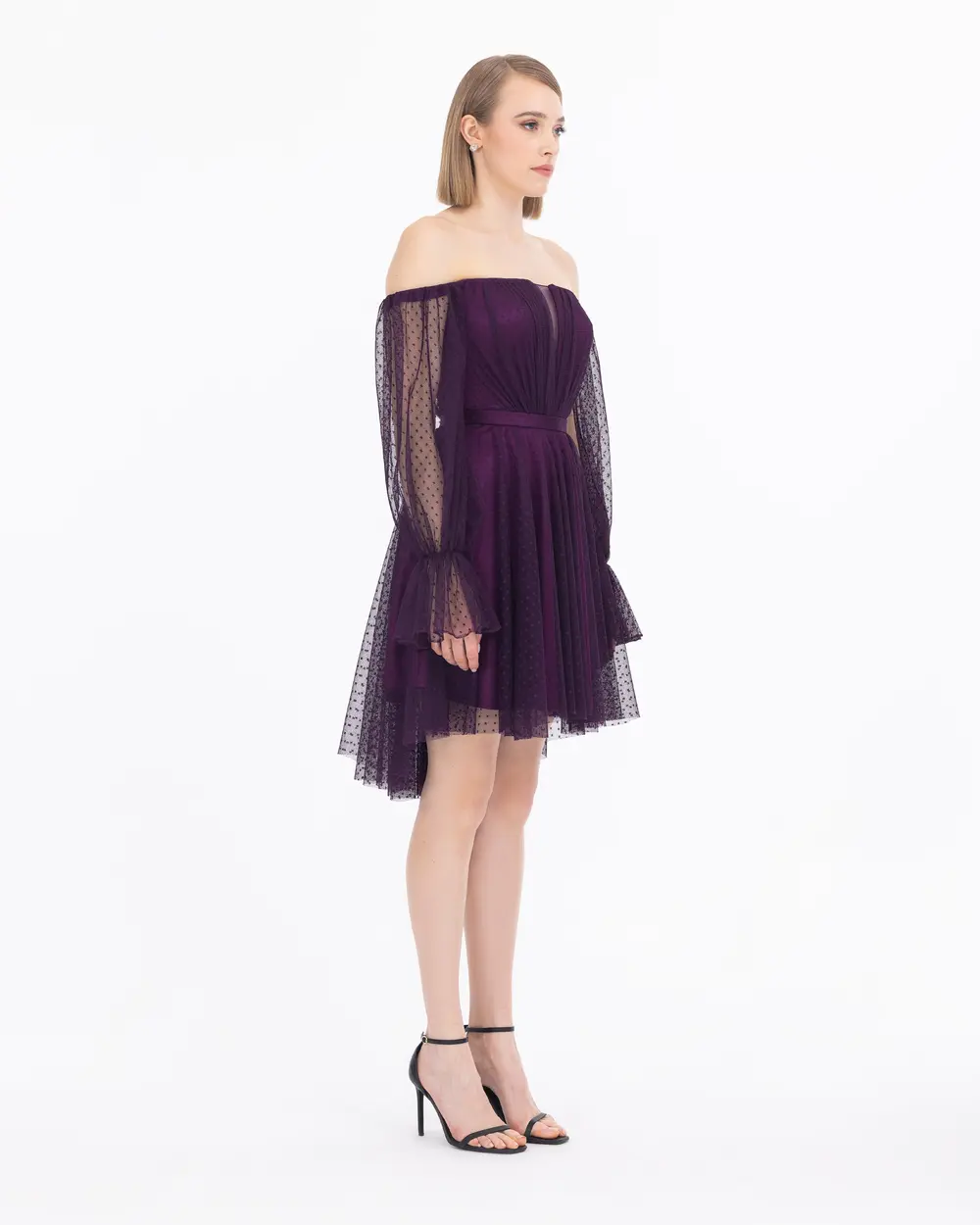 Open Shoulder Mini Length Tulle Evening Dress