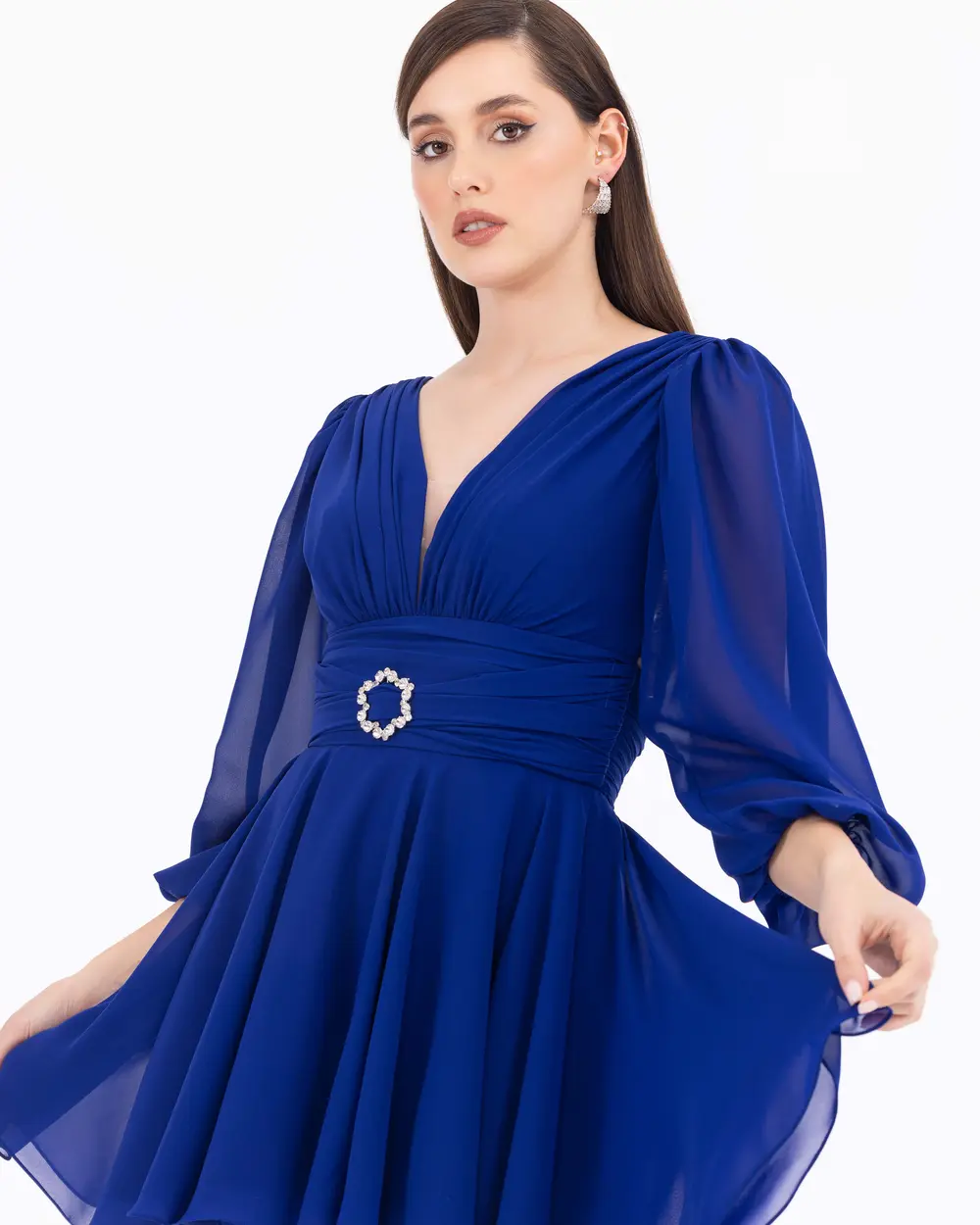 Mini Length Chiffon Evening Dress with Accessories