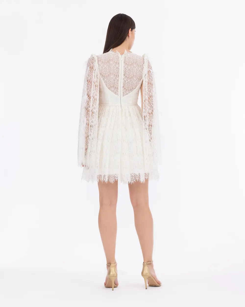 A Form Mini Length Lace Evening Dress