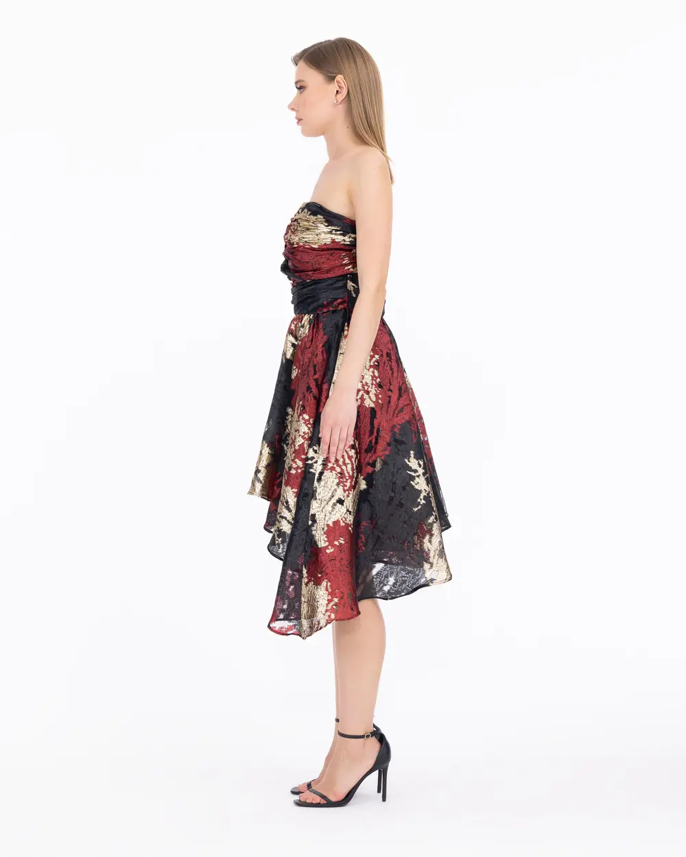 Draped Detailed Asymmetric Cut Mini Length Evening Dress