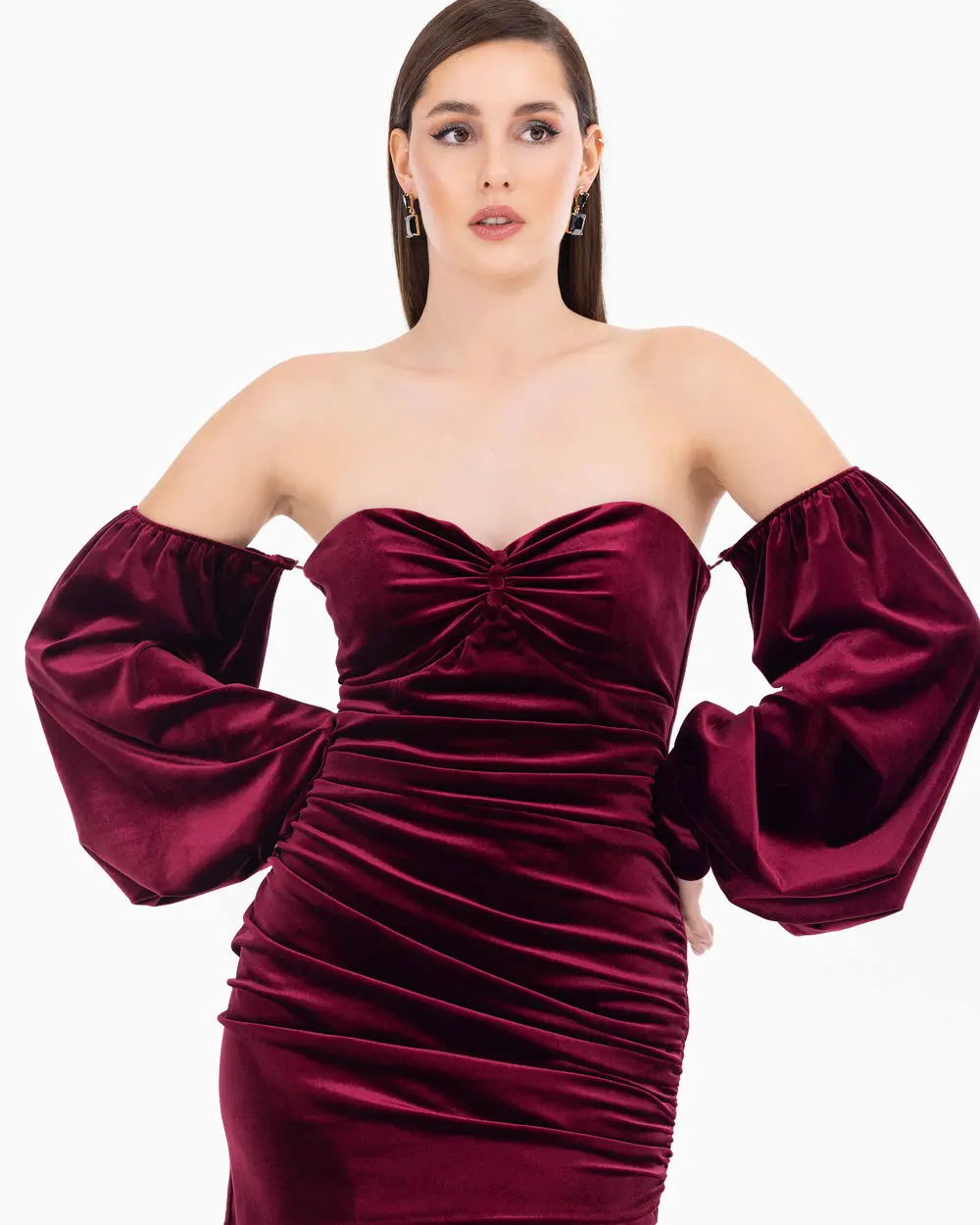 Heart Collar Mini Length Velvet Evening Dress