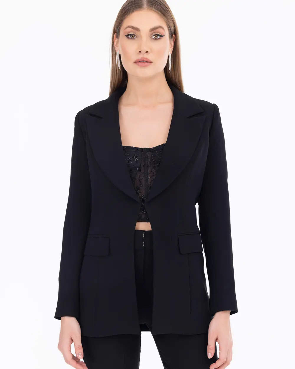 Jacket Collar Crepe Fabric Evening Dress Suit