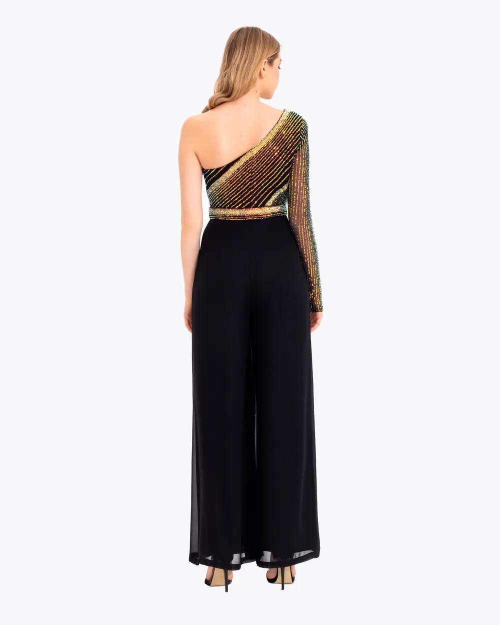 Sequined One Shoulder Evening Dress Jumpsuit