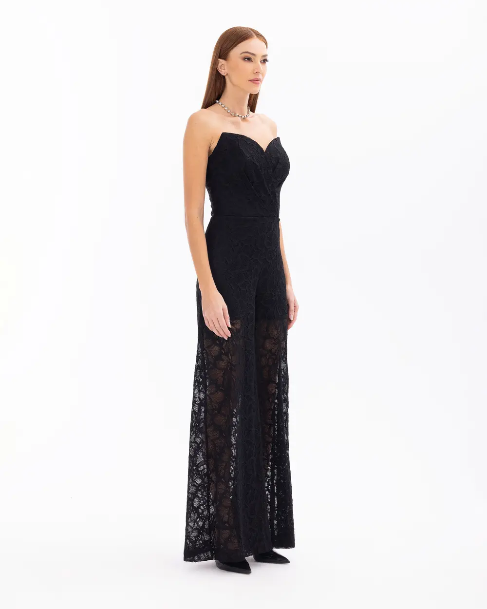 Heart Neck Sleeveless Lace Evening Dress Jumpsuit