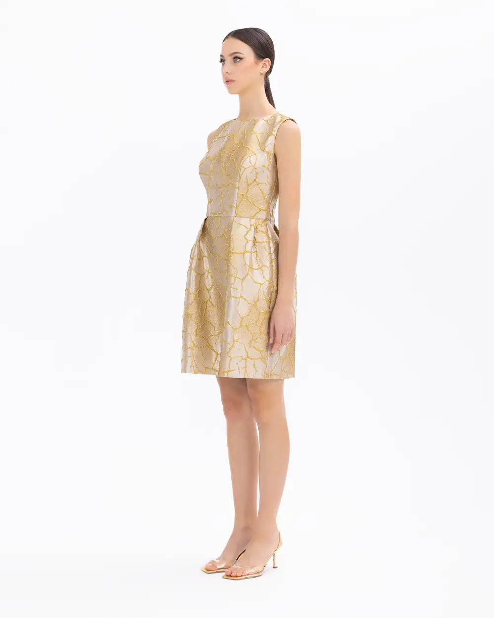 Sleeveless Jacquard Mini Length Evening Dress