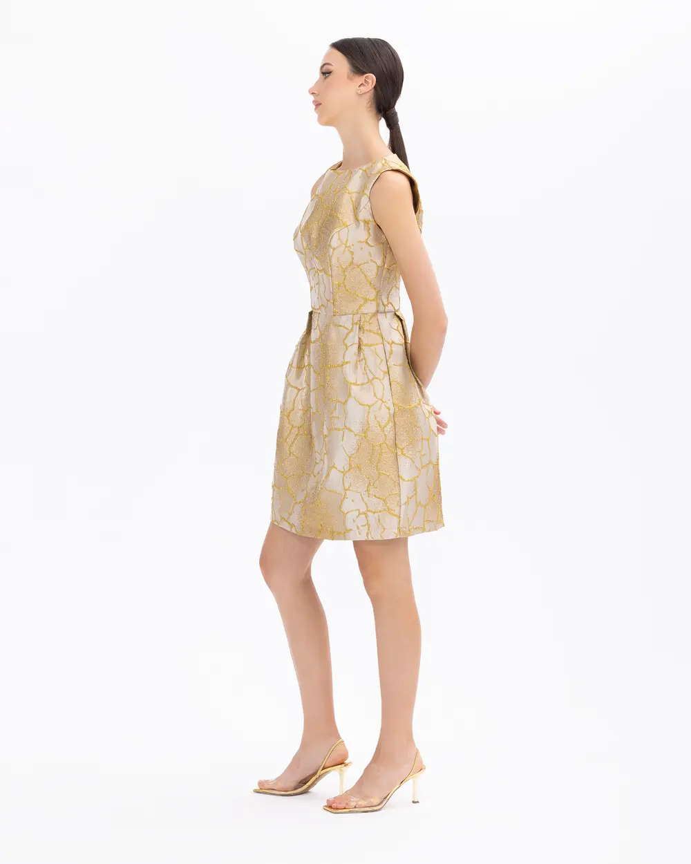 Sleeveless Jacquard Mini Length Evening Dress