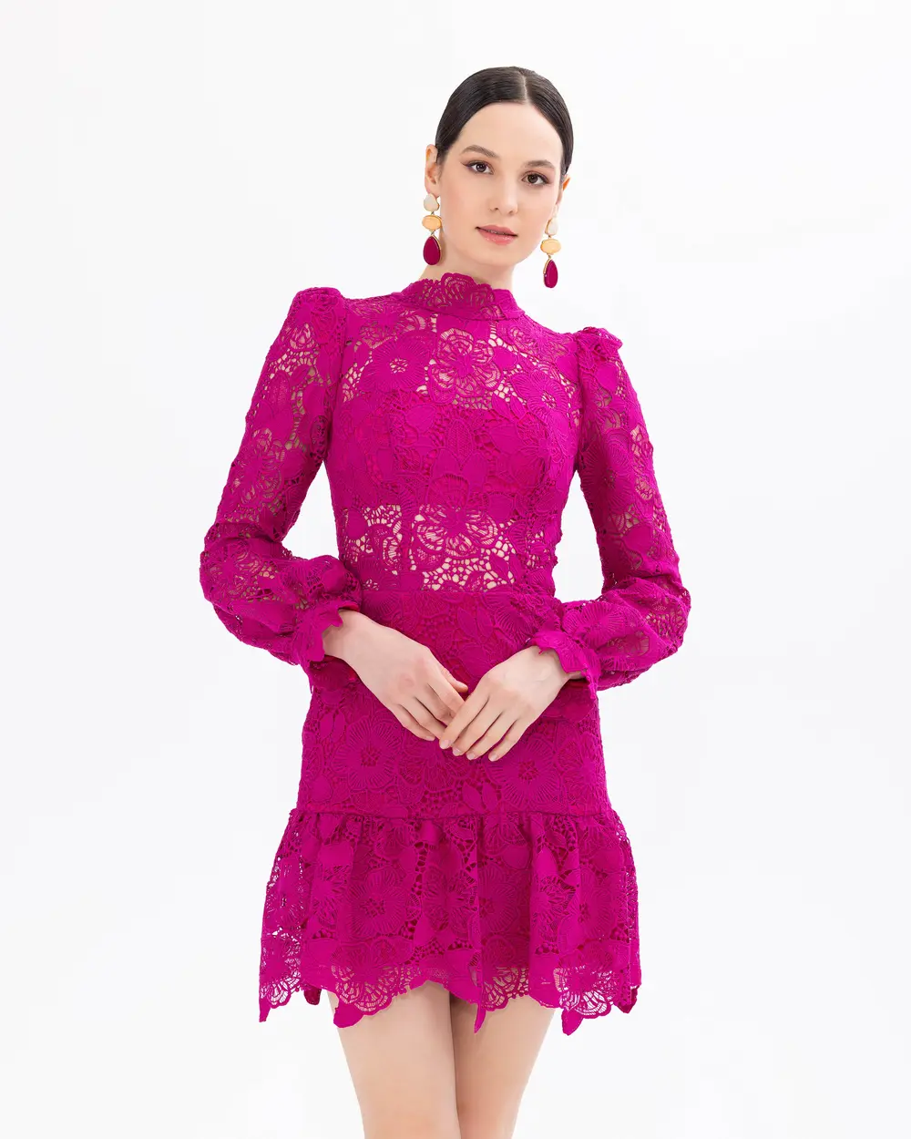 Transparent Lace Mini Evening Dress