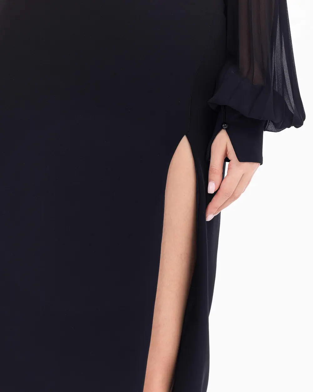 Strapless Crepe Fabric Evening Dress with Detachable Sleeves