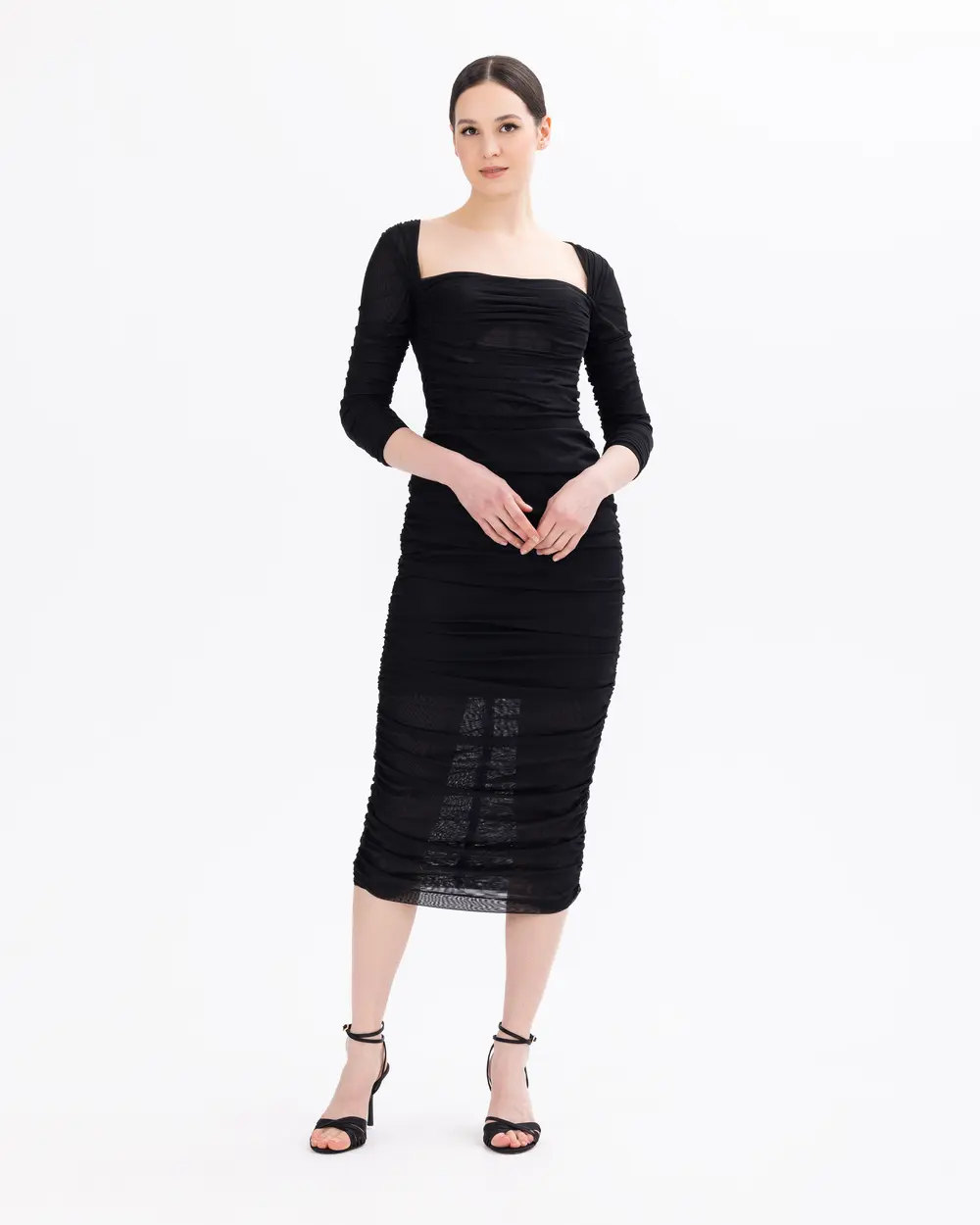 Draped Truvakar Sleeve Sheer Evening Dresses - Ilmio