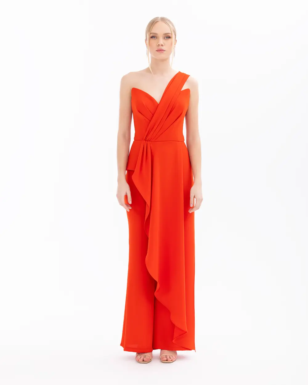 Heart Neck One Shoulder Evening Dress Jumpsuit