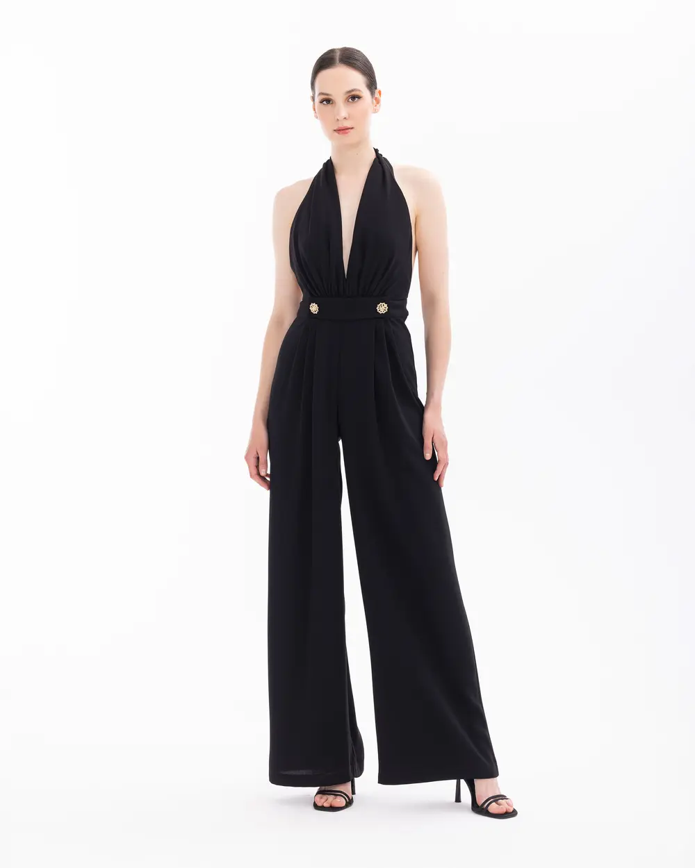 V-Neck Draped Evening Dress Jumpsuit