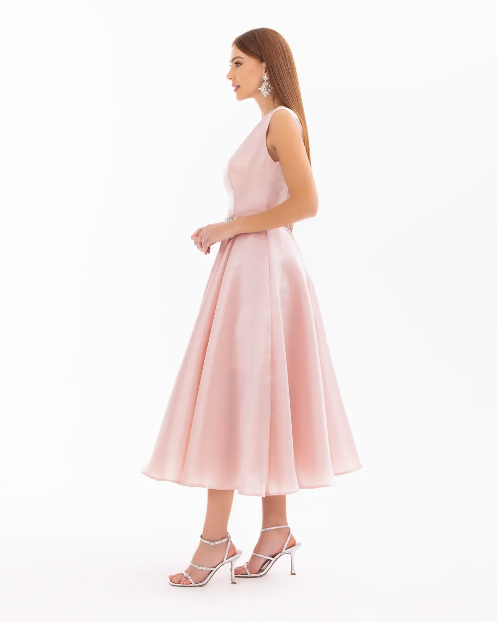 pois saten summer dress pink｜レディース