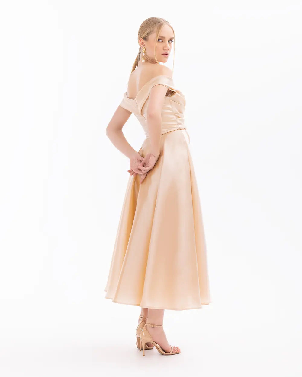 Princess Collar Draped Satin Evening Dress