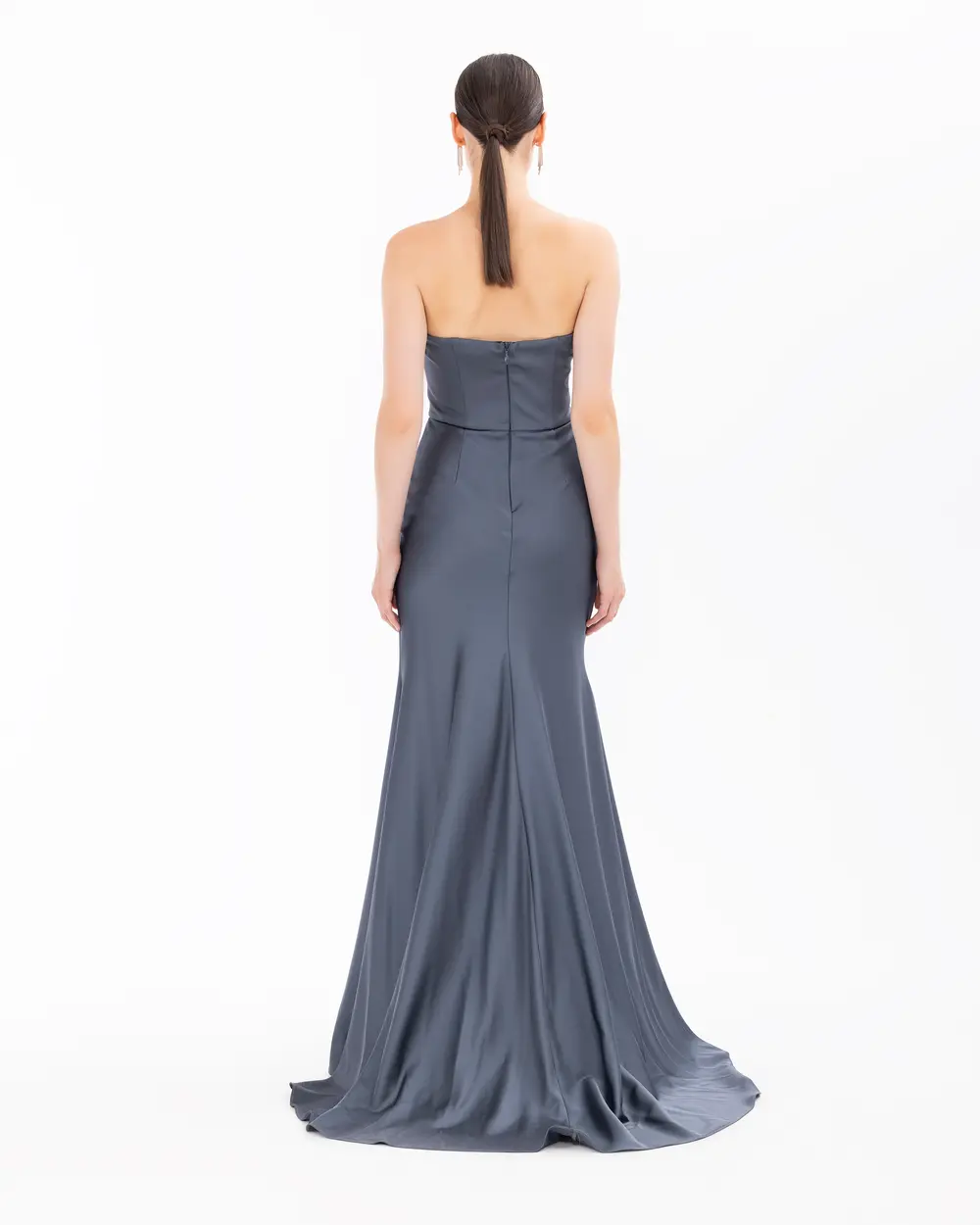 Strapless Feather Detailed Evening Dress