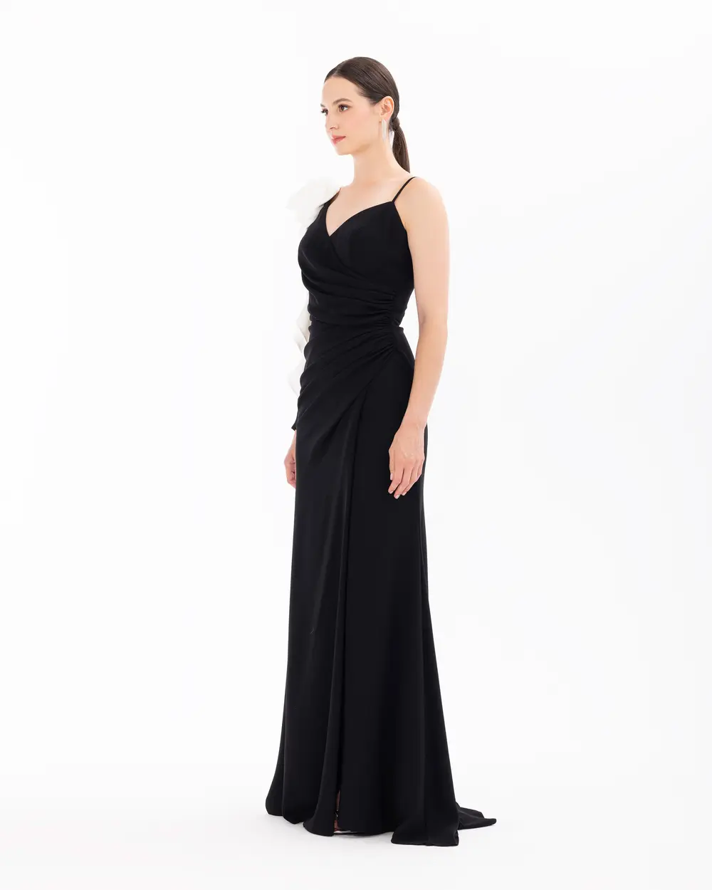 One Shoulder Evening Dress with Draped Accessories