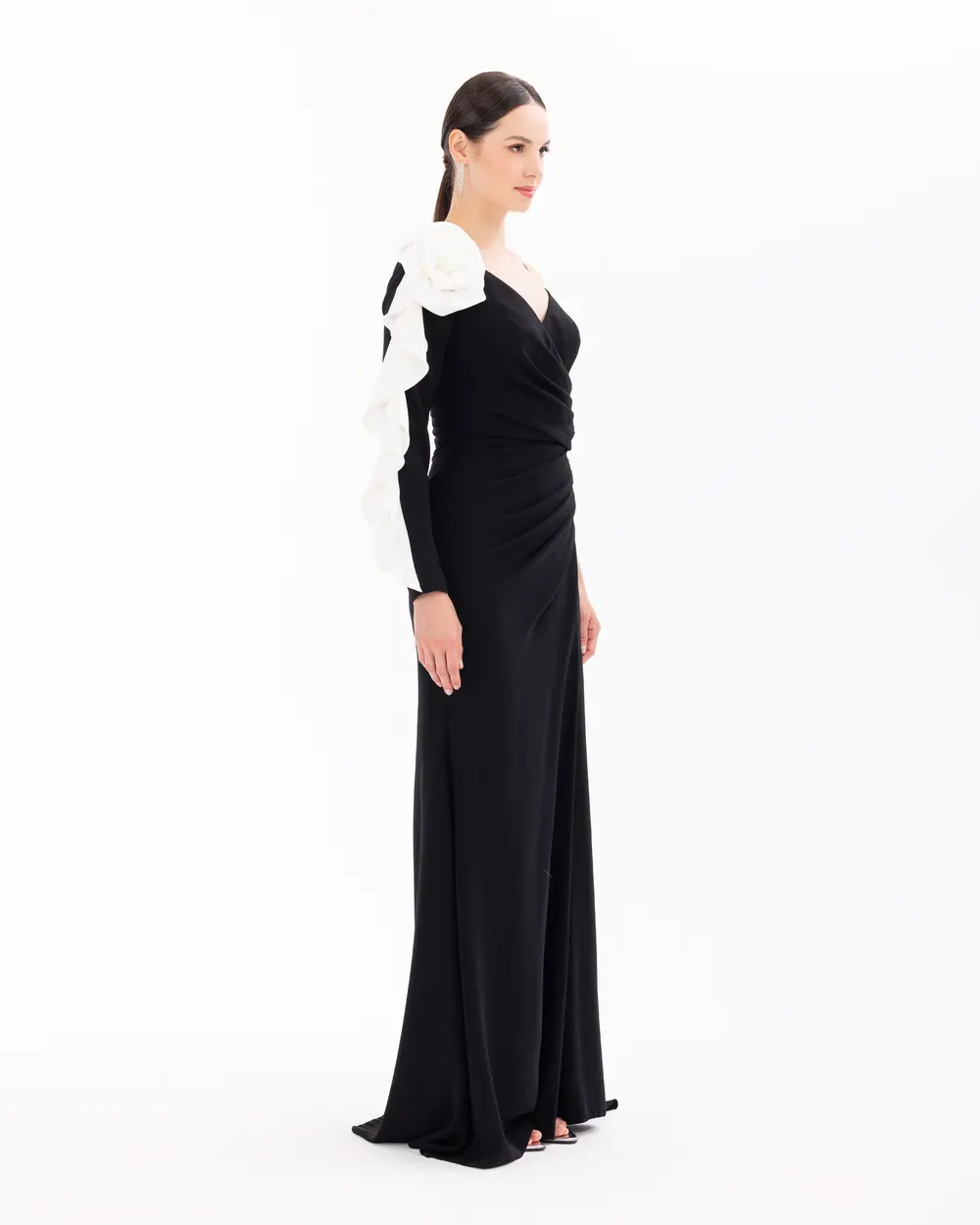 One Shoulder Evening Dress with Draped Accessories