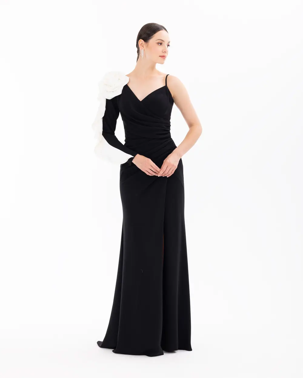 One Shoulder Evening Dress with Draped Accessories