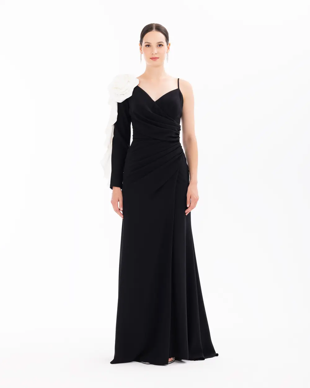 One Shoulder Evening Dress with Draped Accessories