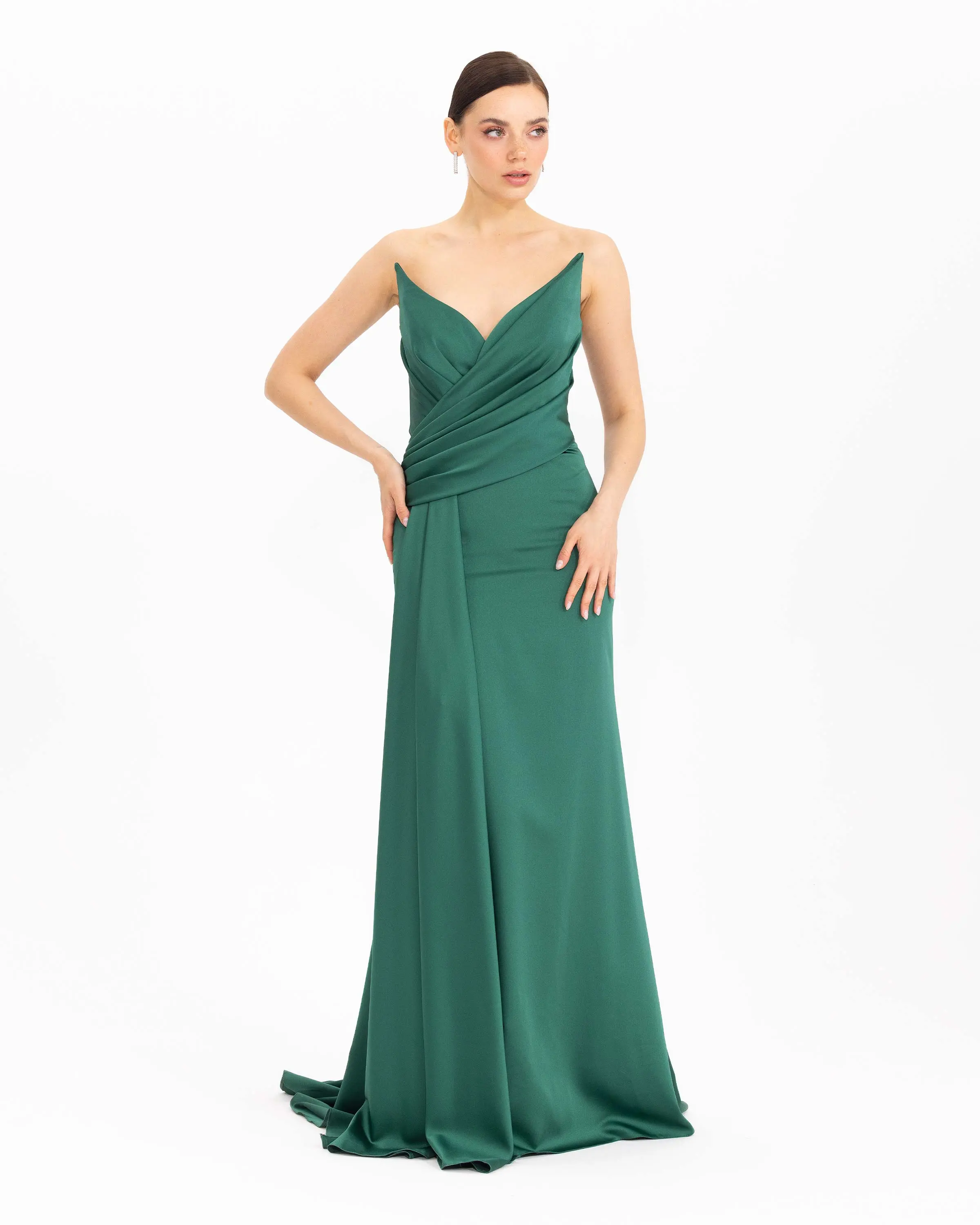 Satin-Look Evening Dress with Swallow Collar