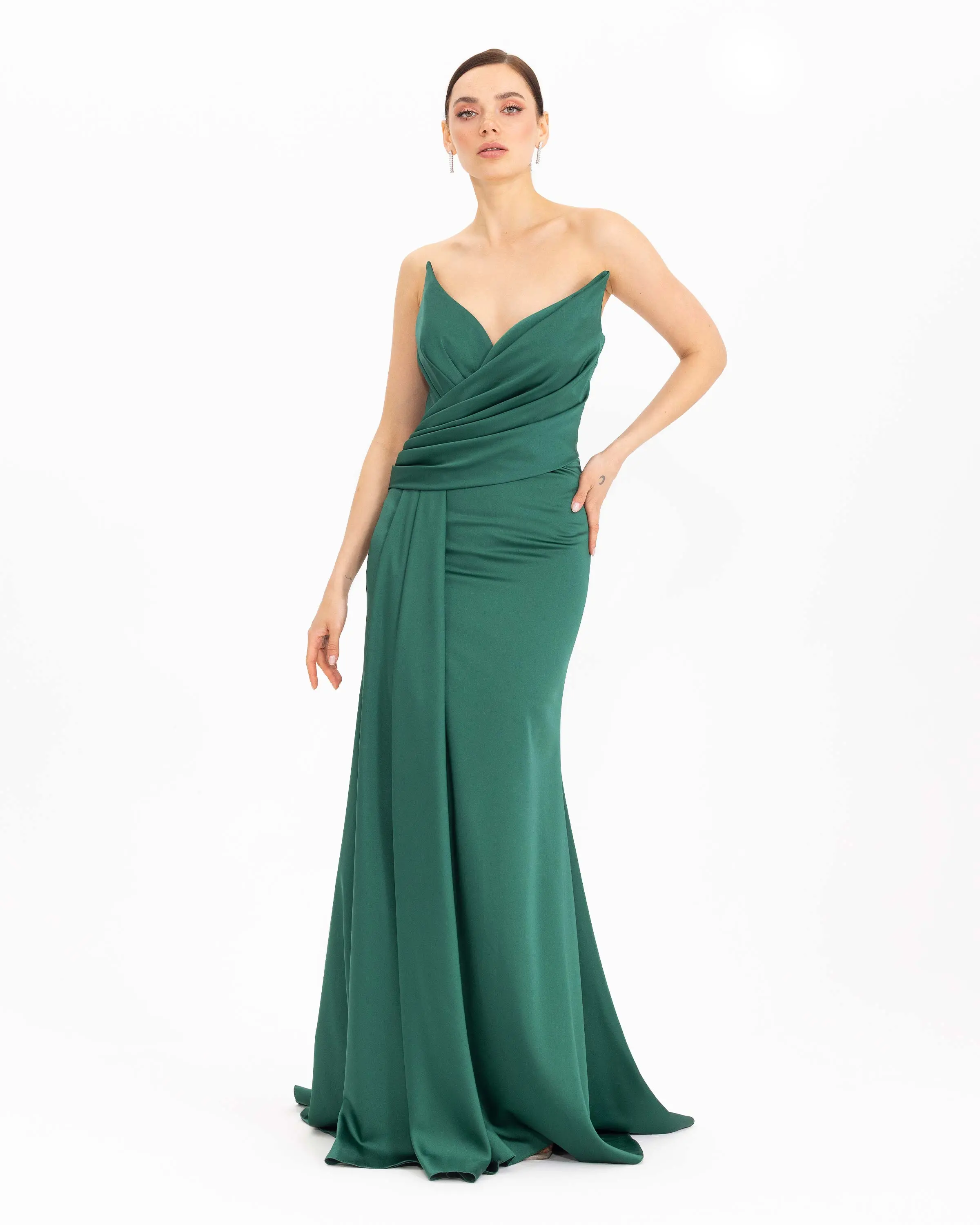Satin-Look Evening Dress with Swallow Collar