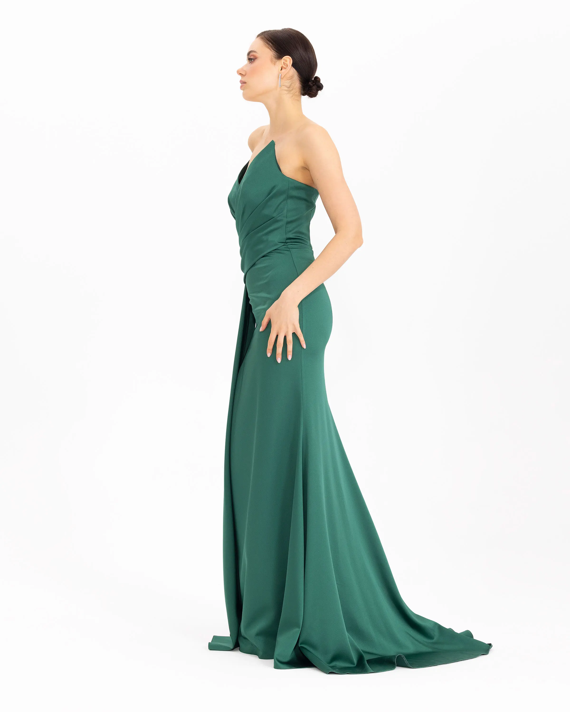 Satin-Look Evening Dress with Swallow Collar